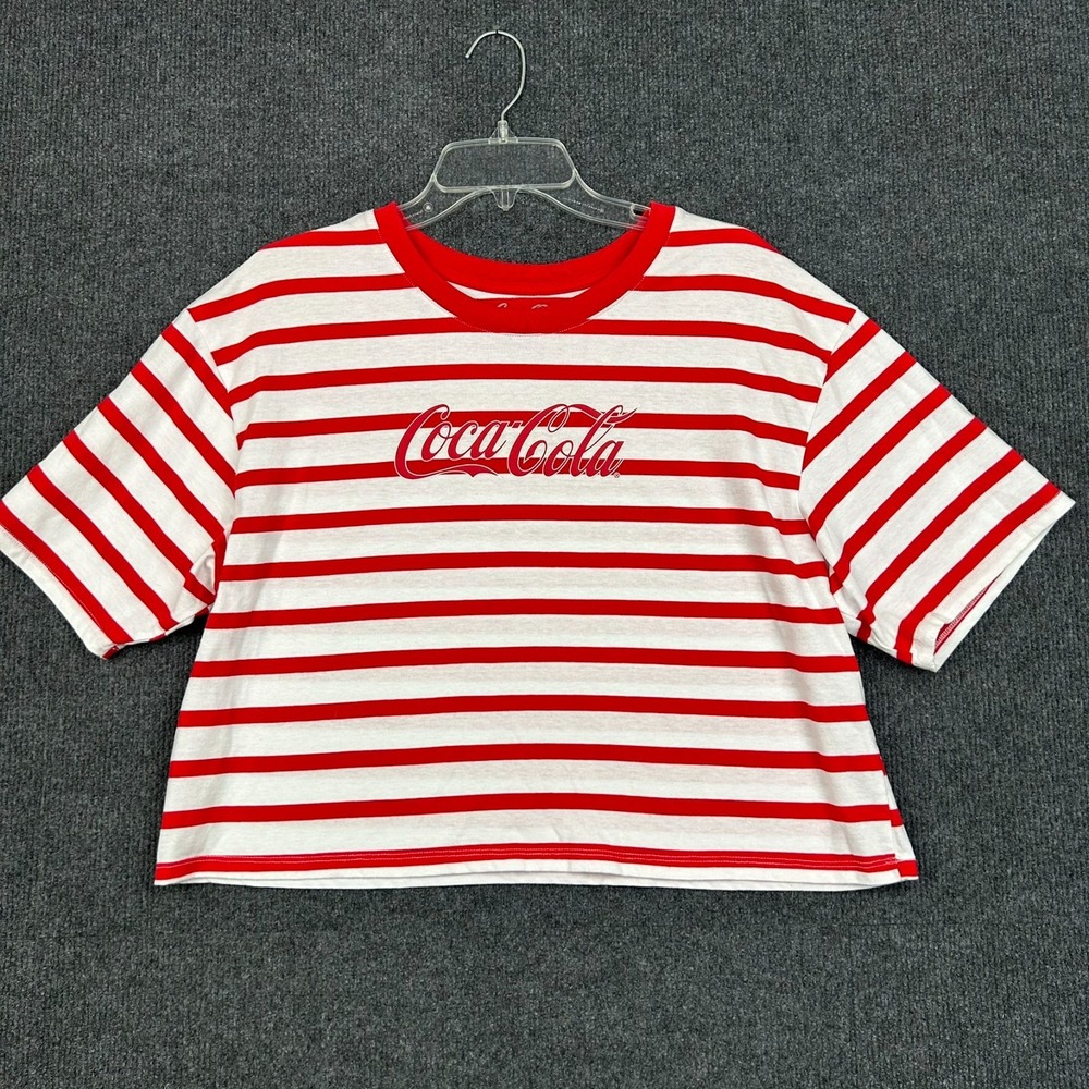 Coca-Cola Spell Out Women's Crop T-Shirt Short Sleeve Red White Stripes XXL